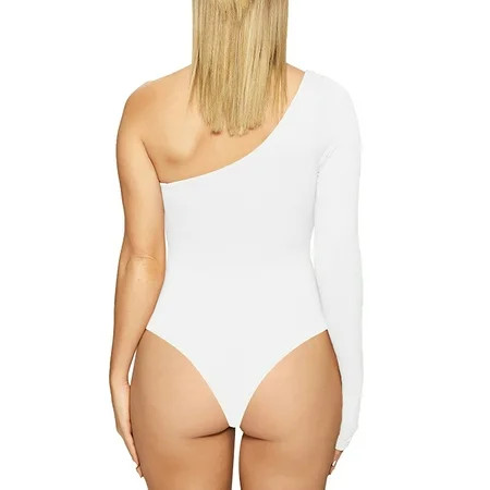 Booker Solid Color Asymmetric One Shoulder Long Sleeve Bodysuit | Walmart (US)