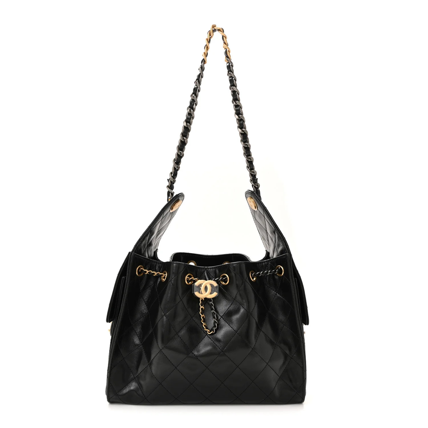Shiny Crumpled Calfskin Quilted Small Chanel 25 Handbag Black | FASHIONPHILE (US)