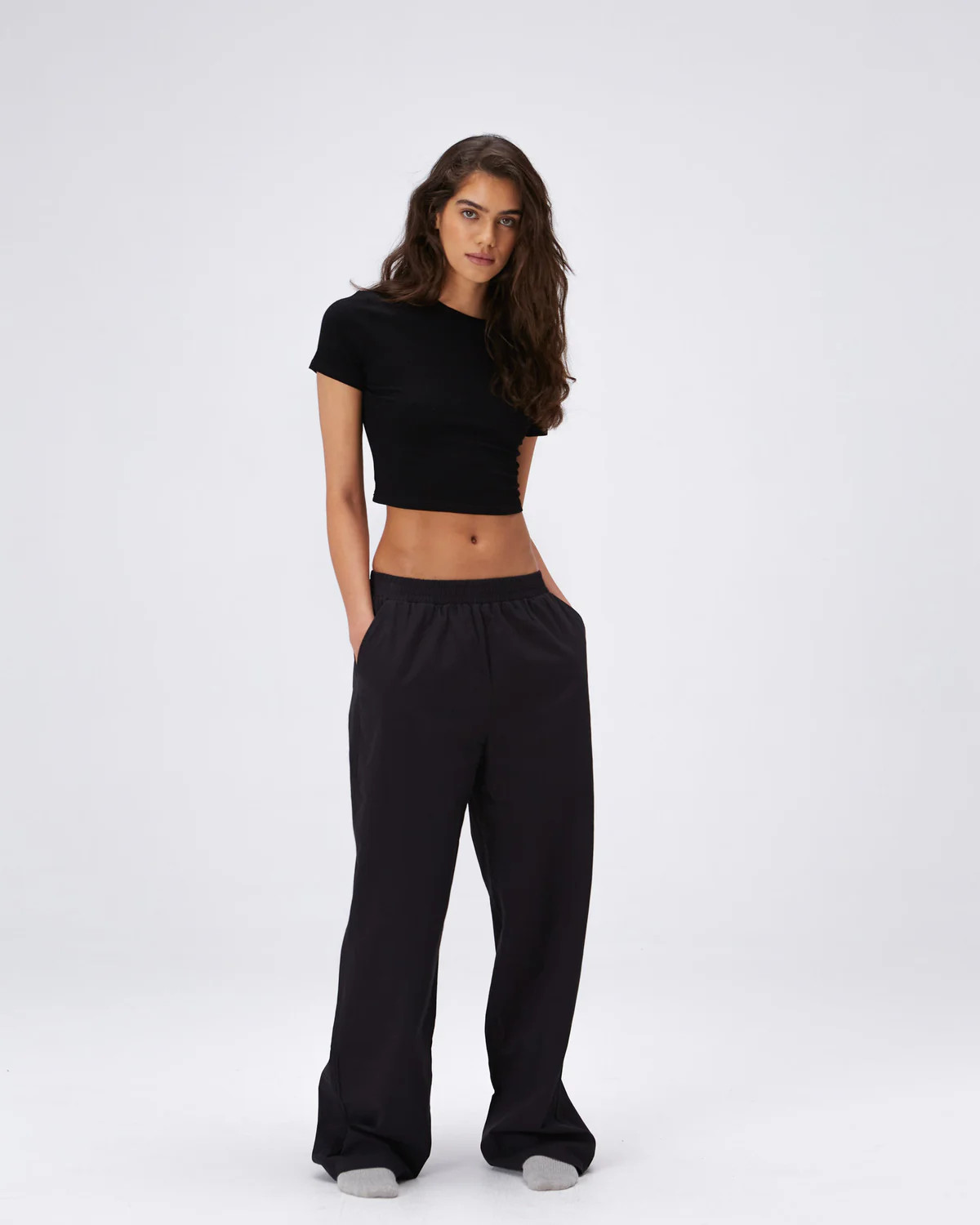 Cotton Short Sleeve Crop Top - Black | Adanola UK
