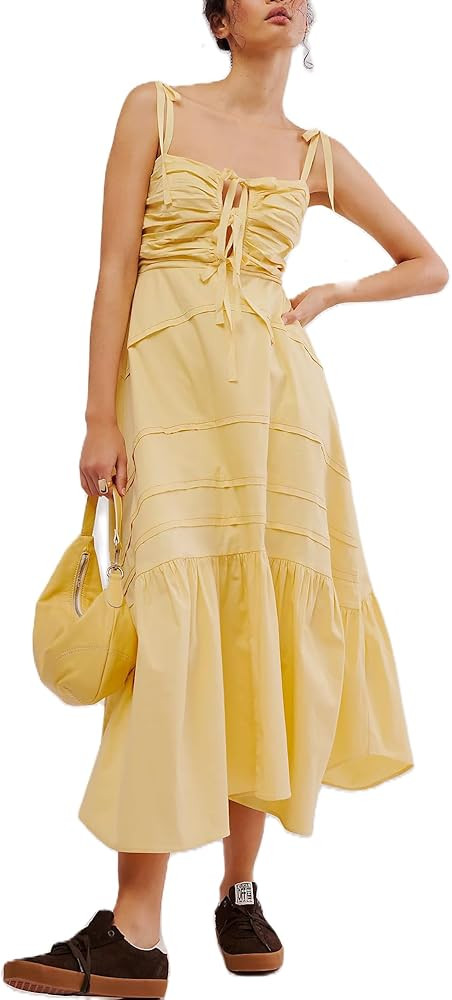 Women Y2k Summer Dresses Boho Flroal Spaghetti Strap Smocked Flowy Maxi Dress Cute Tie Shoulder M... | Amazon (US)