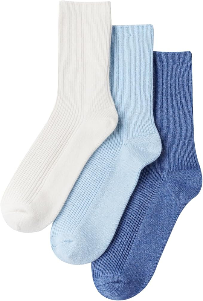MELUSA Wool Cashmere Socks for Women, 3 Pairs Super Soft Warm Cozy Winter Gift Crew Socks | Amazon (US)