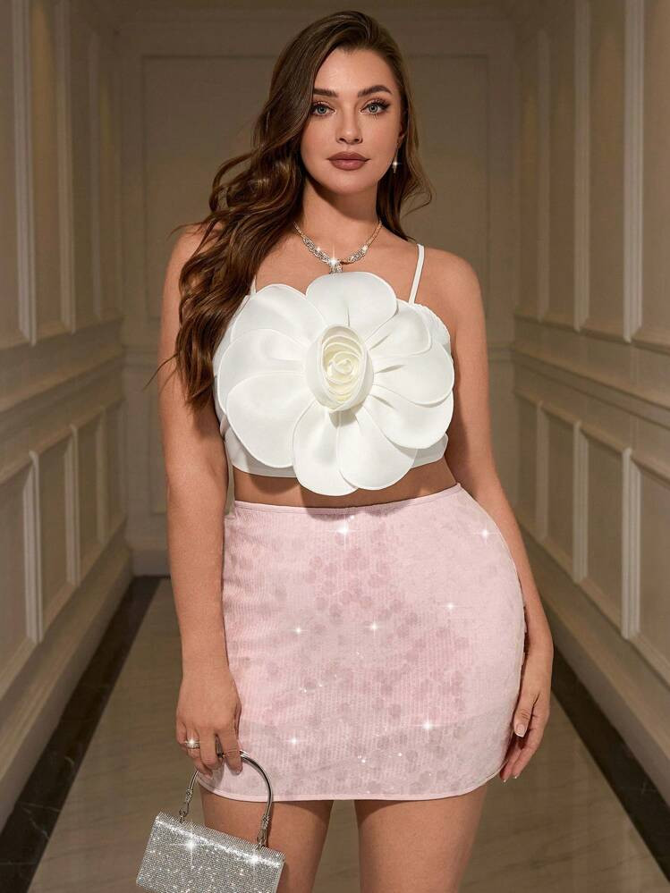 Pink Sequin Skirt | SHEIN
