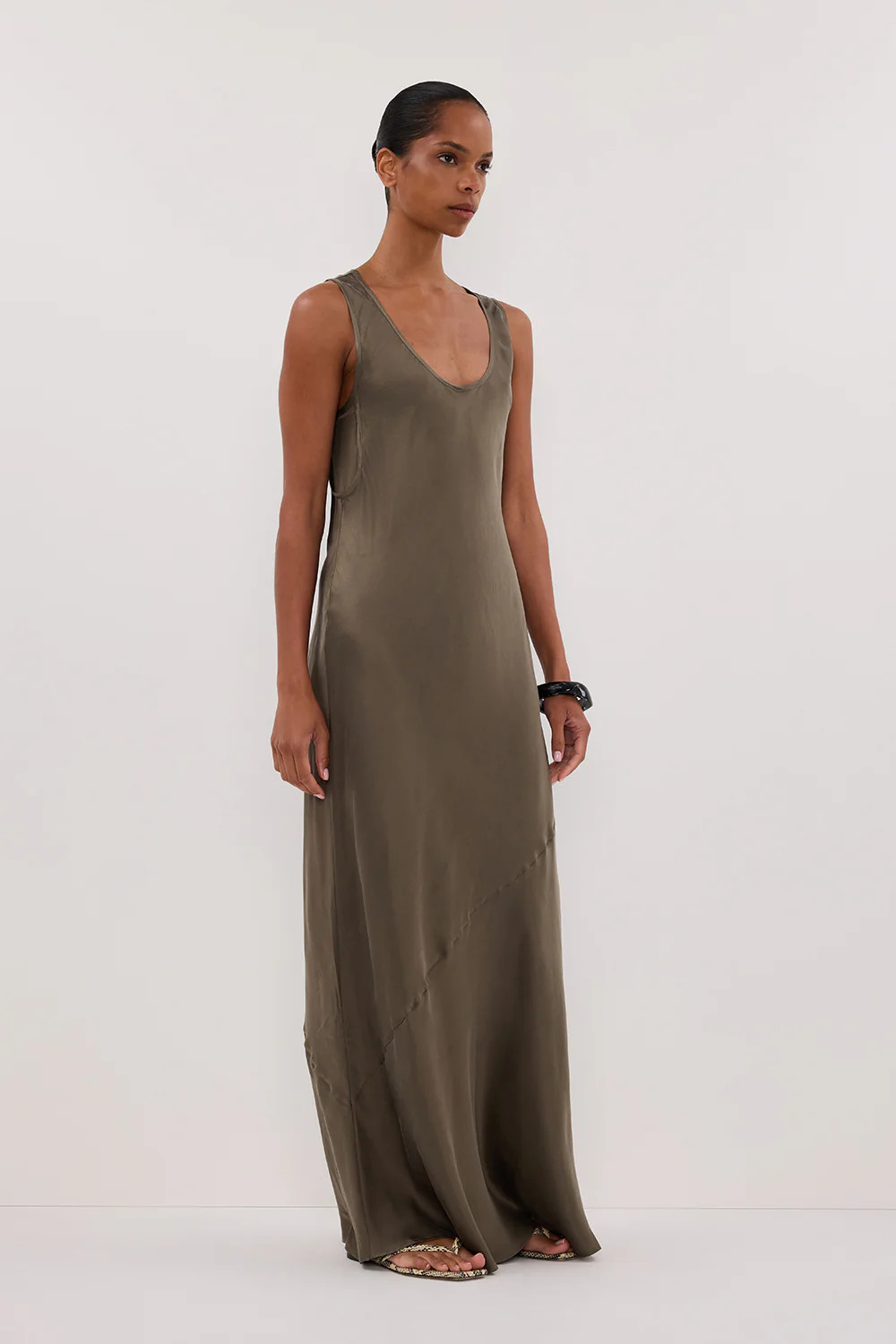 DARCY OLIVE SILK MAXI DRESS | DISSH