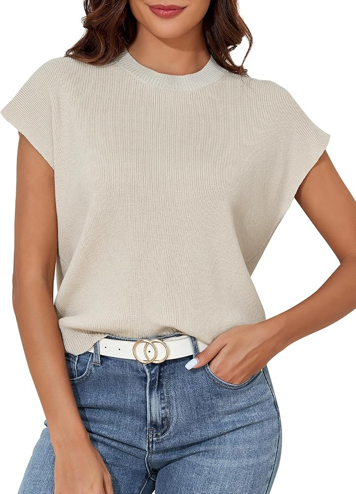 PrettyGuide Women's Cap Sleeve Sweater Tank Tops Casual Summer Ribbed Knit Dressy Tops | Amazon (US)
