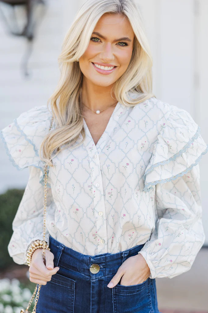 The Rendezvous Cream Medallion Blouse | The Mint Julep Boutique