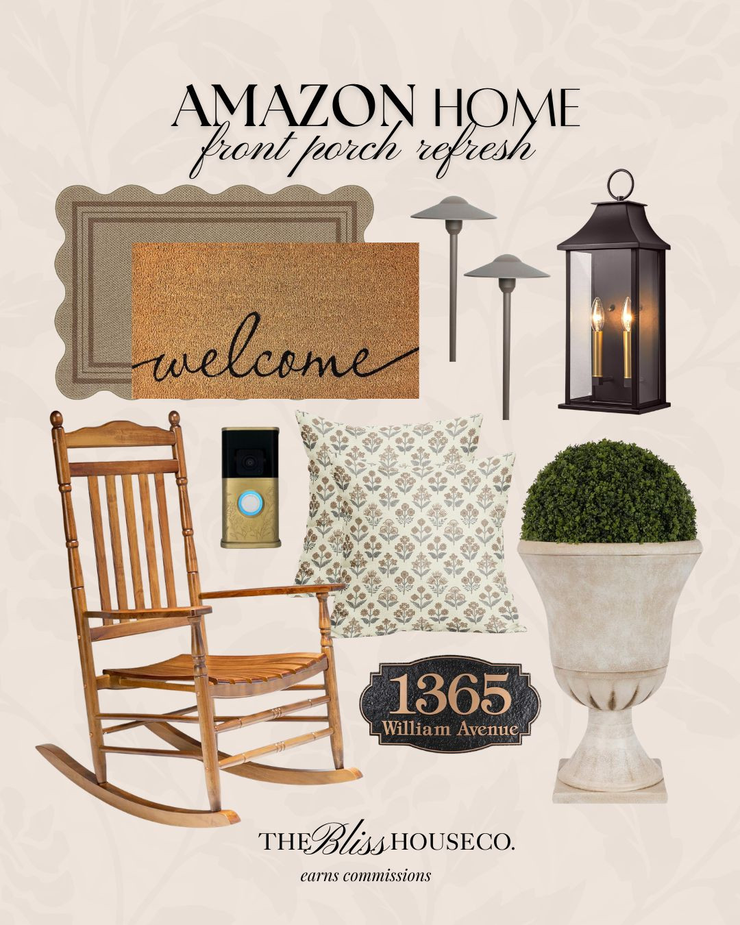 Amazon front porch refresh. 🌿 Layered doormat, welcome mat, porch lantern, outdoor rocking chair, neutral outdoor pillows, solar pathway lights, address plaque, outdoor planter, classic porch styling.

Amazon outdoor decor, front porch ideas, porch styling, outdoor lantern lighting, layered doormat look, neutral porch decor, rocking chair porch, outdoor planters, house address sign, spring porch refresh. 

 #LTKSeasonal #LTKHome