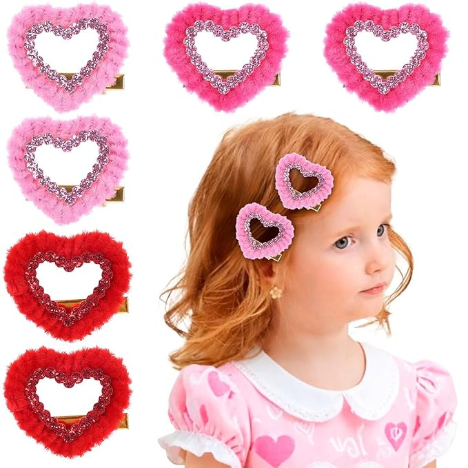 6PCS Valentine's Day Hair Bows for Girls, Heart Hair Clips Red Pink Hair Bow Clips with Alligator... | Amazon (US)