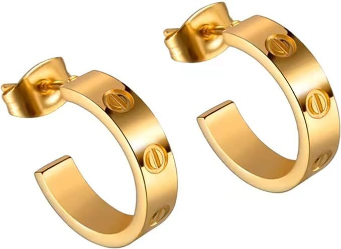Love Friendship Earrings with Screw Design Women Girls Jewelry Hoop Titanium Steel Stud Earrings ... | Amazon (US)