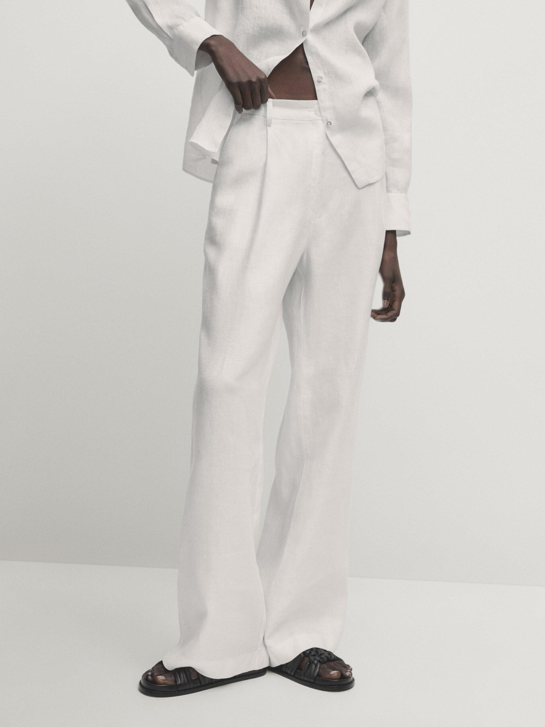 Leinenhose mit weitem Bein | Massimo Dutti DE
