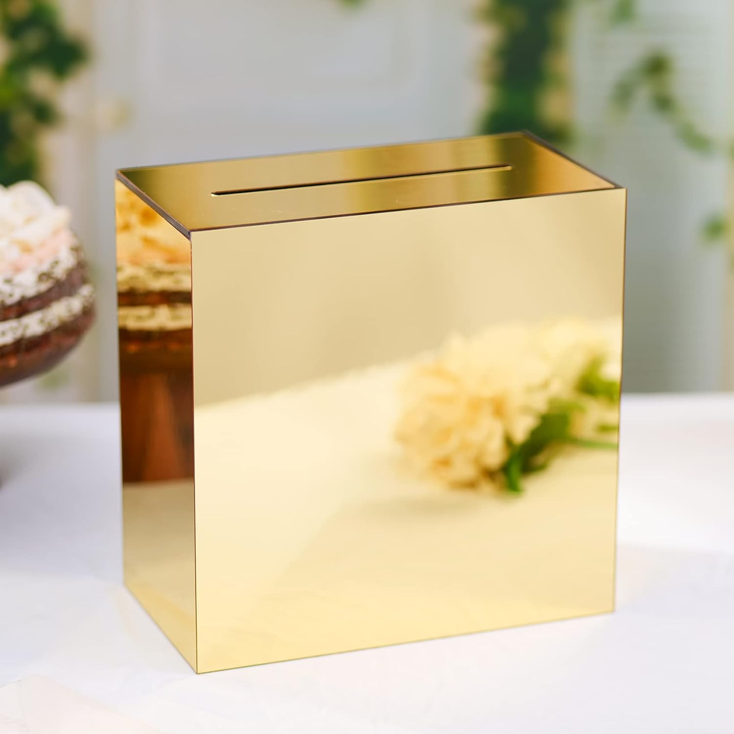 UNIQOOO Metallic Gold Mirror Acrylic Wedding Card Box with Slot, Large 10x10x5.5 inch Blank No Pr... | Amazon (US)