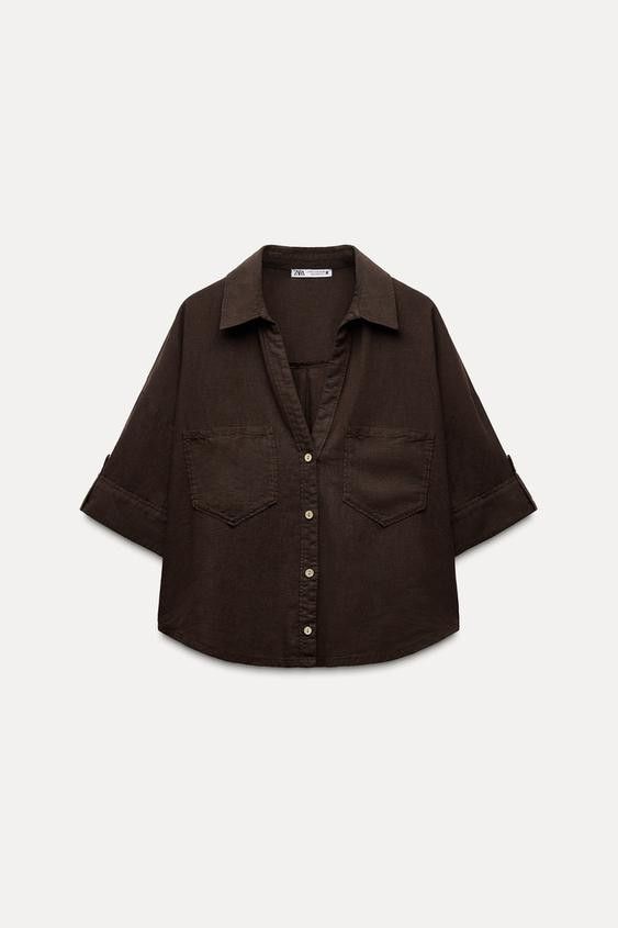 LINEN BLEND CROPPED SHIRT | Zara US