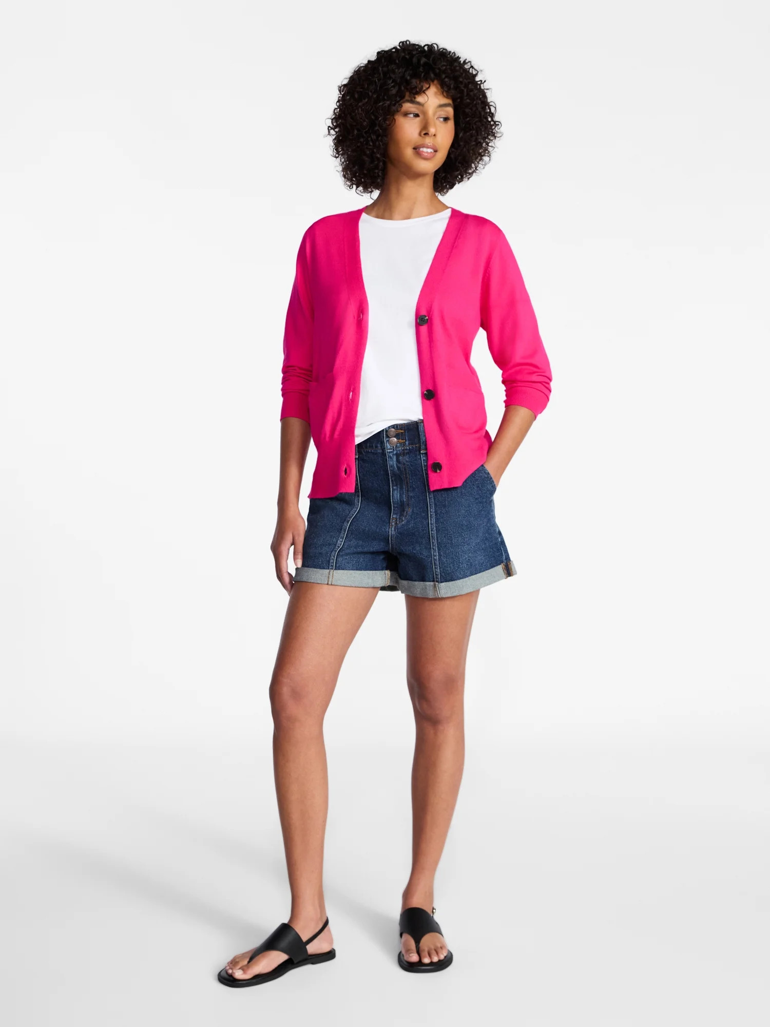 Time and Tru Women's V-Neck Cardigan Sweater, Lightweight, Sizes XS-XXXL | Walmart (US)