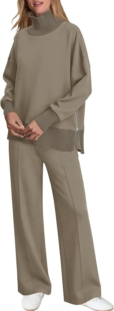 SENSERISE Womens 2 Piece Outfits Fall Matching Lounge Sets Mockneck Sweatshirt Wide Leg Pants Swe... | Amazon (US)