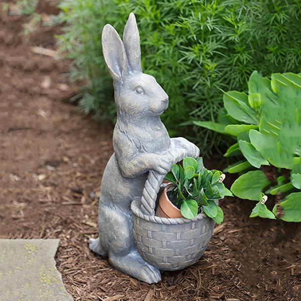 Bunny Holding Basket Statue | Antique Farm House