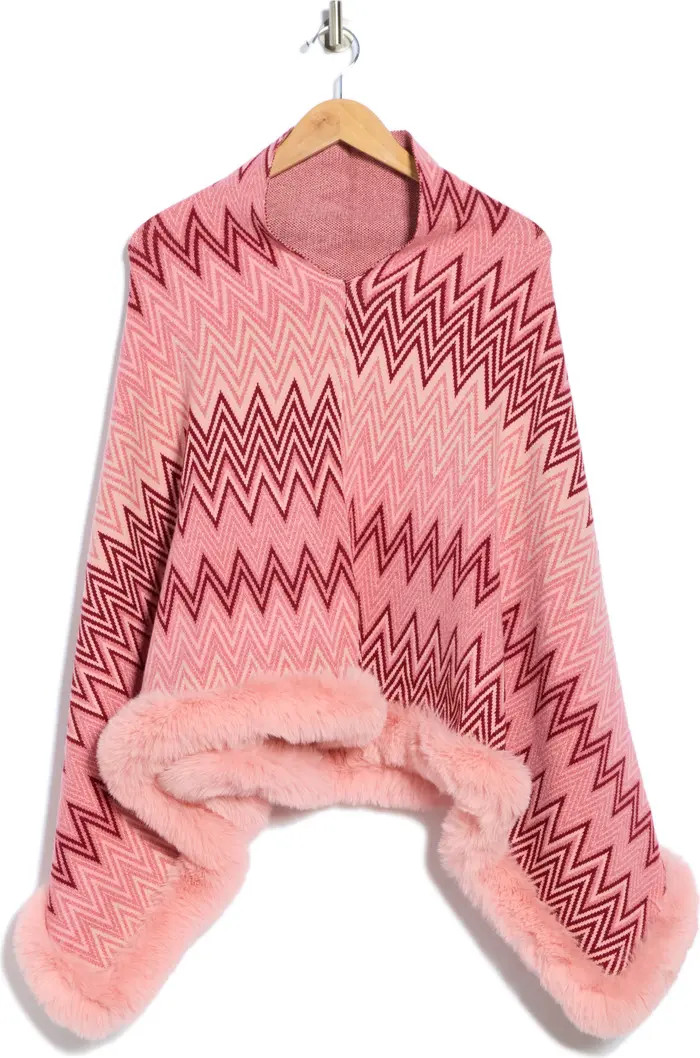 La Fiorentina Zigzag Poncho with Faux Fur Trim | Nordstromrack | Nordstrom Rack
