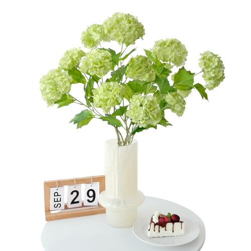 JINWOE Light Green Snowball Hydrangea Artificial Flowers,4Pcs Viburnum Real Touch Silk Flowers,Long Stem Latex Lifelike Small Faux Hydrangea for Bouquet Home Wedding Table Centerpiece Indoor Home | Amazon (US)