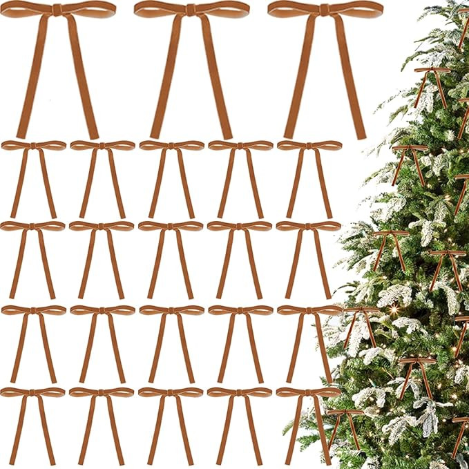 24 Pcs Christmas Velvet Wreath Bow Vintage Velvet Christmas Ornaments 4.7 x 7 Inch Velvet Ribbon ... | Amazon (US)