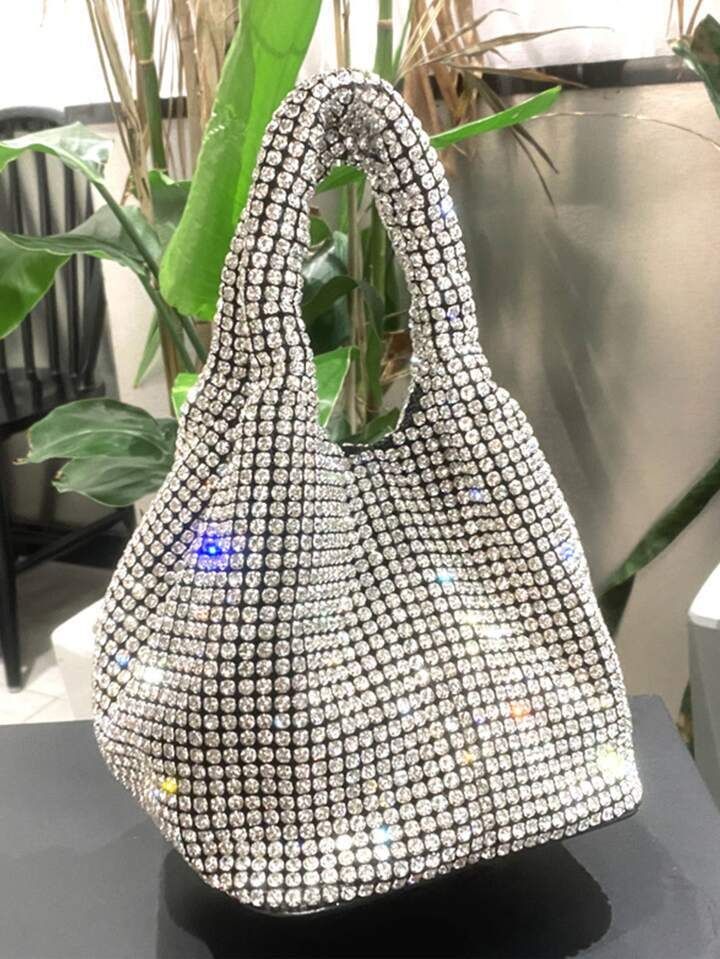 Shiny Crystal Clutch purse bucket Shoulder bag rhinestone Handmade purses and handbags luxury Des... | SHEIN
