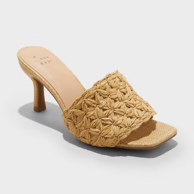 Women's Ayla Raffia Slide Heels with Memory Foam Insole - A New Day™ Tan | Target