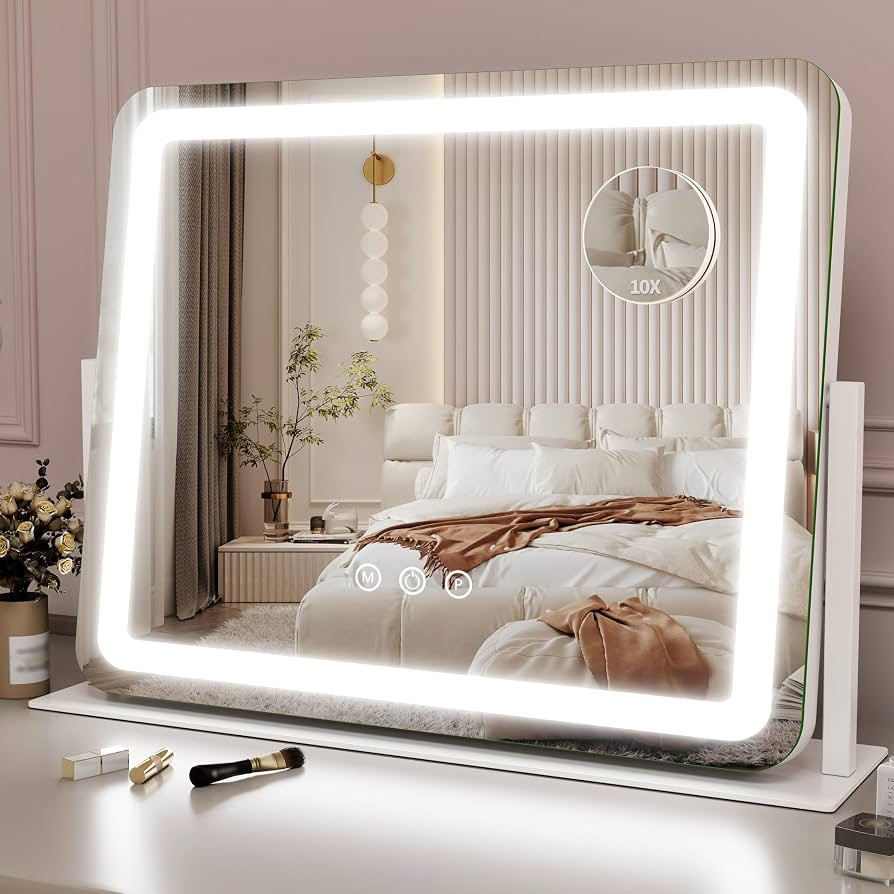 ROLOVE Large Vanity Mirror with Lights, 22"x17" Lighted Makeup Mirror for Desk, 3 Color Dimmable ... | Amazon (US)