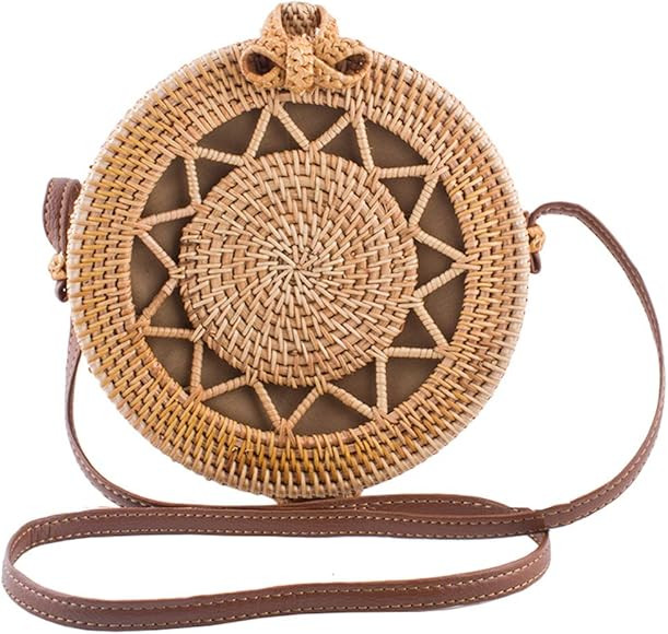 Handmade Rattan Bag - Boho Straw Bag Crossbody Purse for Women | Amazon (US)