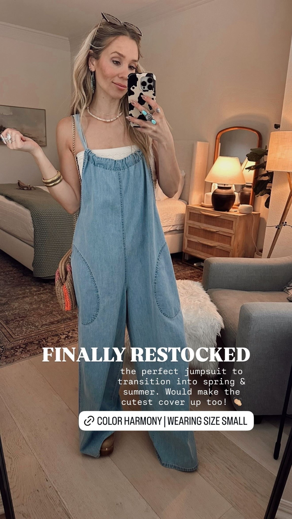 FINALLY RESTOCKED  the perfect jumpsuit to transition into spring & summer. Would make the cutest cover up too! 👏🏼