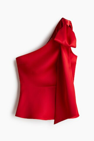 H & M - Bow-Detail One-Shoulder Top - Red | H&M (US + CA)