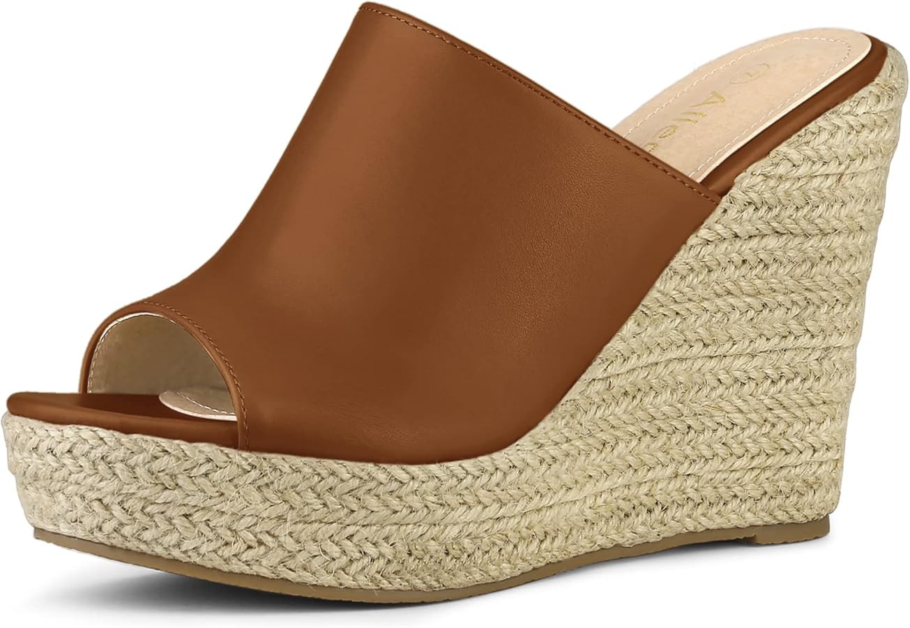 Allegra K Women's Espadrille Wedge Platform Mules | Amazon (US)