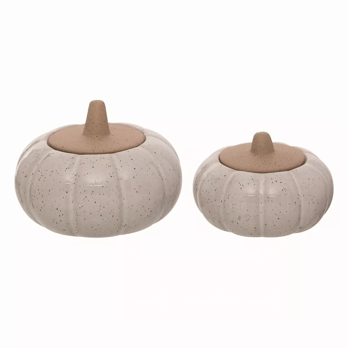 Transpac Terracotta 4.75 in. Off-White Harvest Pumpkin Jar with Lid Set of 2 | Target