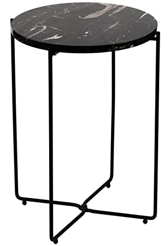 Metal Round Side End Table with Real Natural Marble Top, Modern Lightweiht Bedside Small Coffee Table for Living Room Bedroom Small Space Black… | Amazon (US)