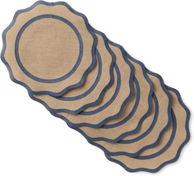 MARTHA STEWART Hessian Textured Wedge Border Placemats 6-Pack Set, 100% Natural Jute & Burlap, Wo... | Amazon (US)