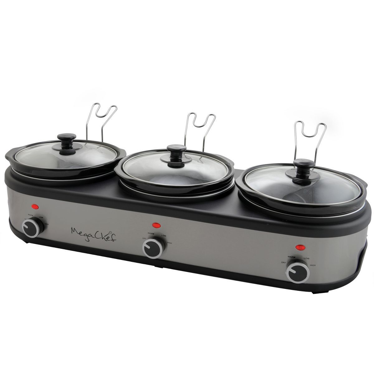 MegaChef Triple 2.5 Quart Slow Cooker and Buffet Server in Brushed Silver | Target