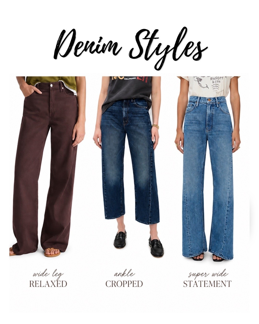 My top three denim styles right now! Each pair has a different fit and silhouette, but all three are so good for building fall outfits with tees, knits, jackets and flats.

fall denim, denim trends, favorite jeans, women’s jeans, fall jeans, denim outfit ideas, everyday denim, casual fall outfits, wide leg jeans, relaxed denim, fall wardrobe, HauteandHumid

#LTKootd #LTKdayinmylife