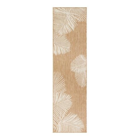 Natural and White Palm Leaves Indoor Outdoor Floor Runner | World Market