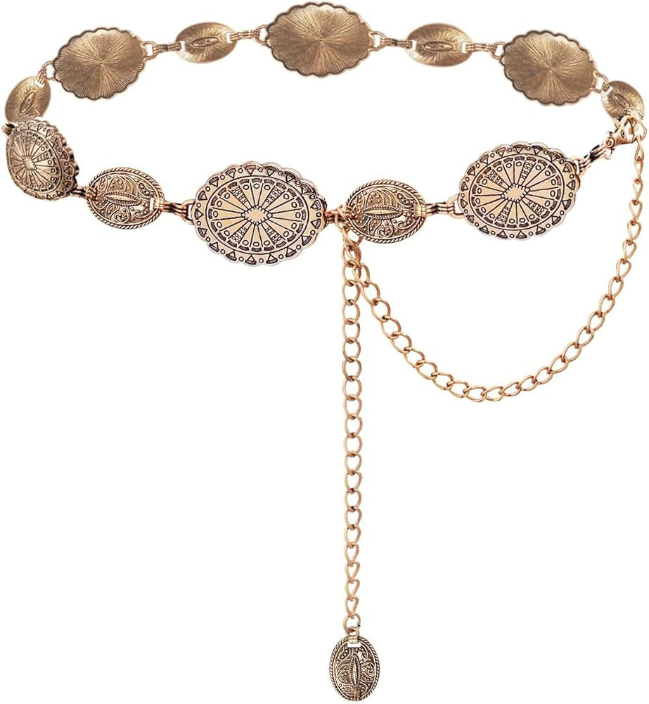 TOPACC Western Metal Concho Belt for Women Cowgirl Chain Belts for Dresses Jeans Country Concert ... | Amazon (US)