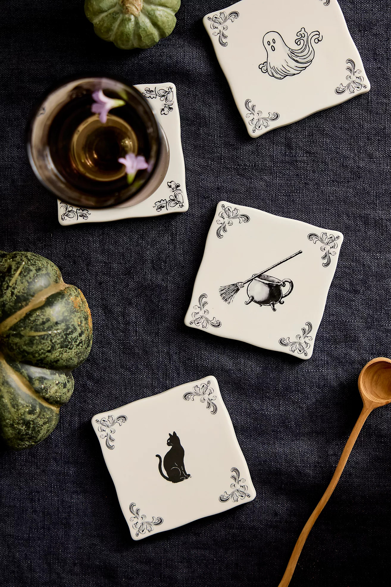 Halloween Delft Stoneware Coasters, Set of 4 | Anthropologie (US)