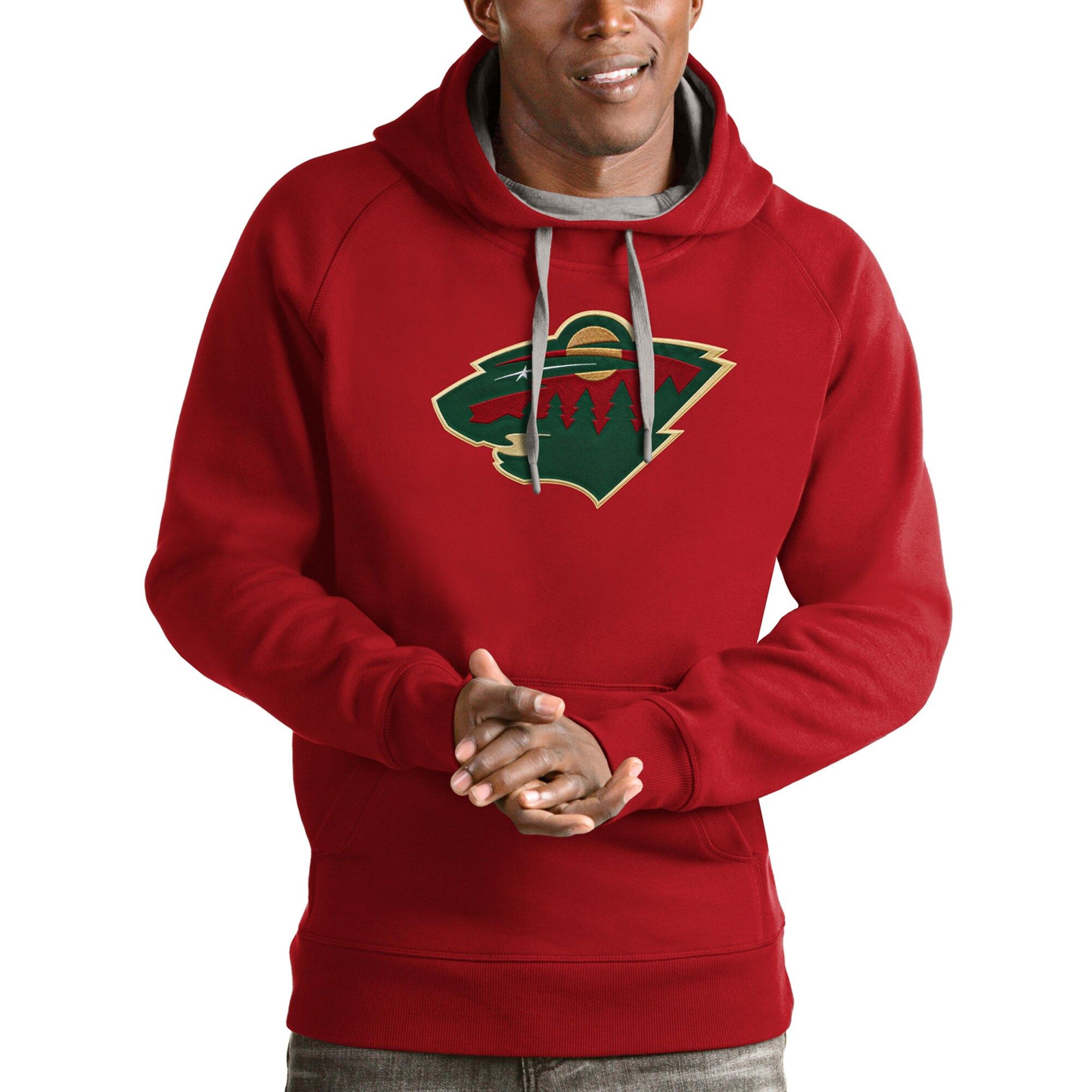 Men's Minnesota Wild Antigua Red Logo Victory Pullover Hoodie | NHL Shop