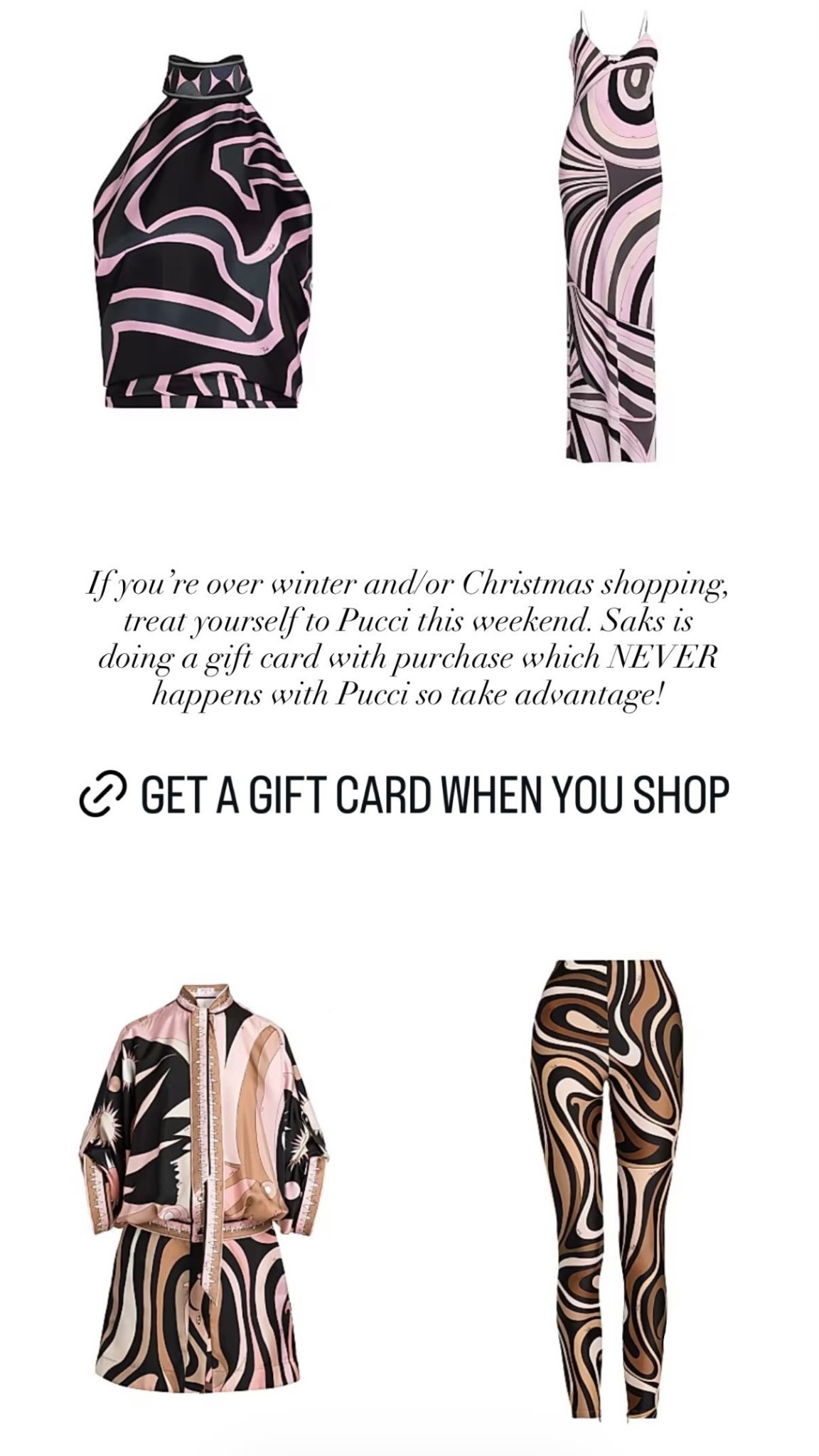 Pucci for spring break! Saks is doing a gift card with purchase which NEVER happens with Pucci so take advantage!

#LTKHoliday #LTKGiftGuide #LTKSaleAlert
