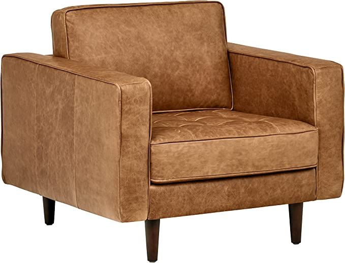 Amazon Brand – Rivet Aiden Mid-Century Modern Tufted Leather Accent Chair (35.4"W) - Cognac Lea... | Amazon (US)
