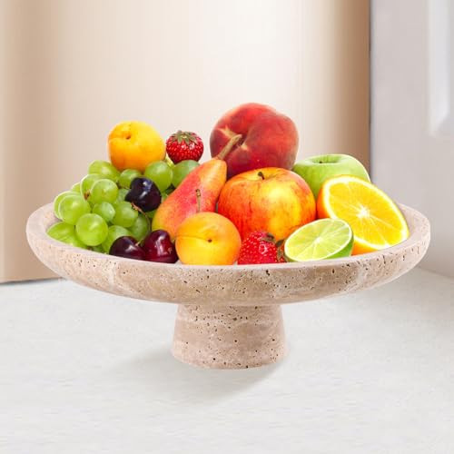 Xnqelerate Natural Travertine Fruit Bowl for Kitchen Counter, 10.2" Decorative Pedestal Bowl for Home Décor, Footed Bowl for Kitchen Dining Table Decor | Amazon (US)