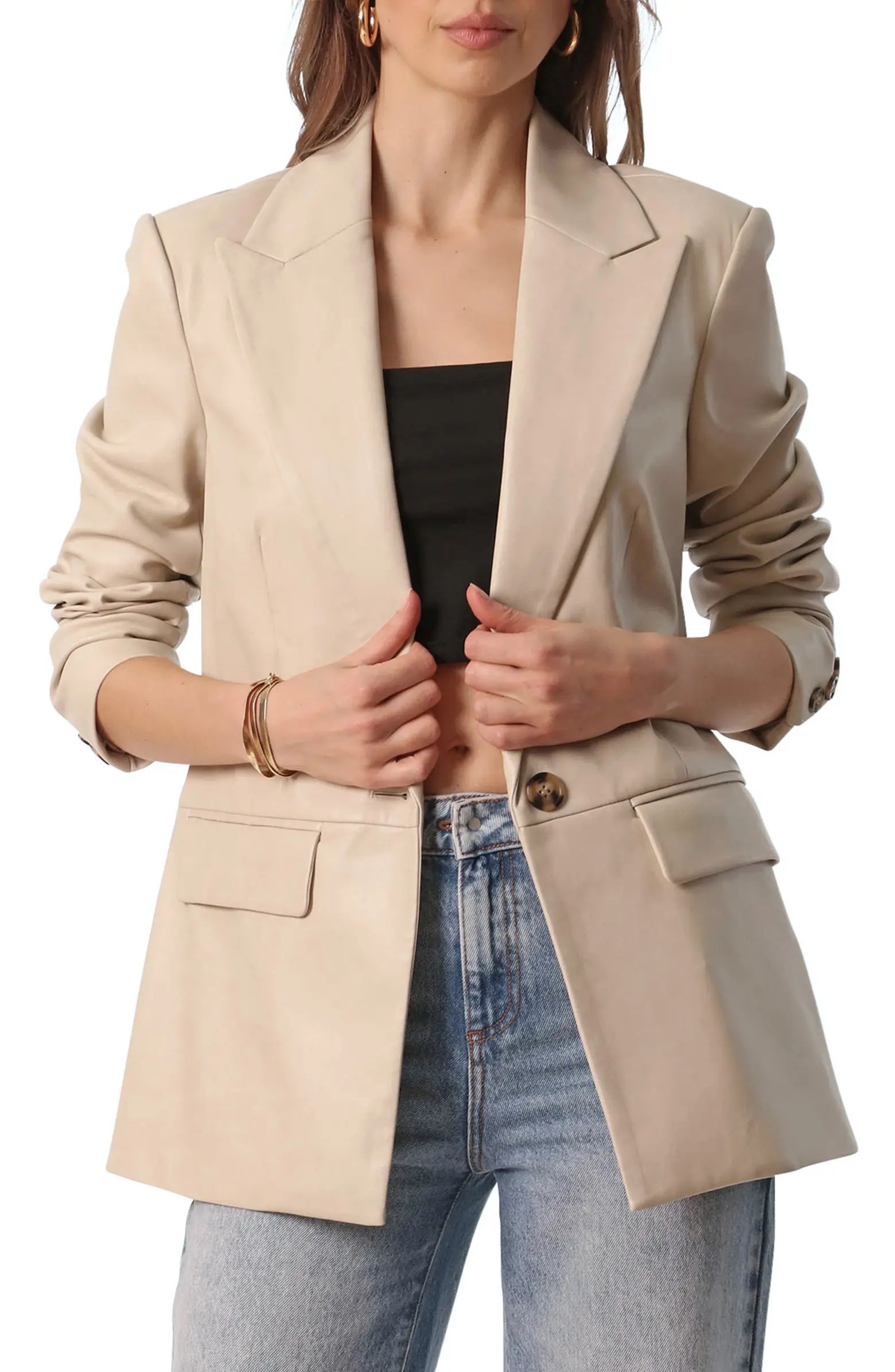 Peak Lapel Faux Leather Blazer | Nordstrom