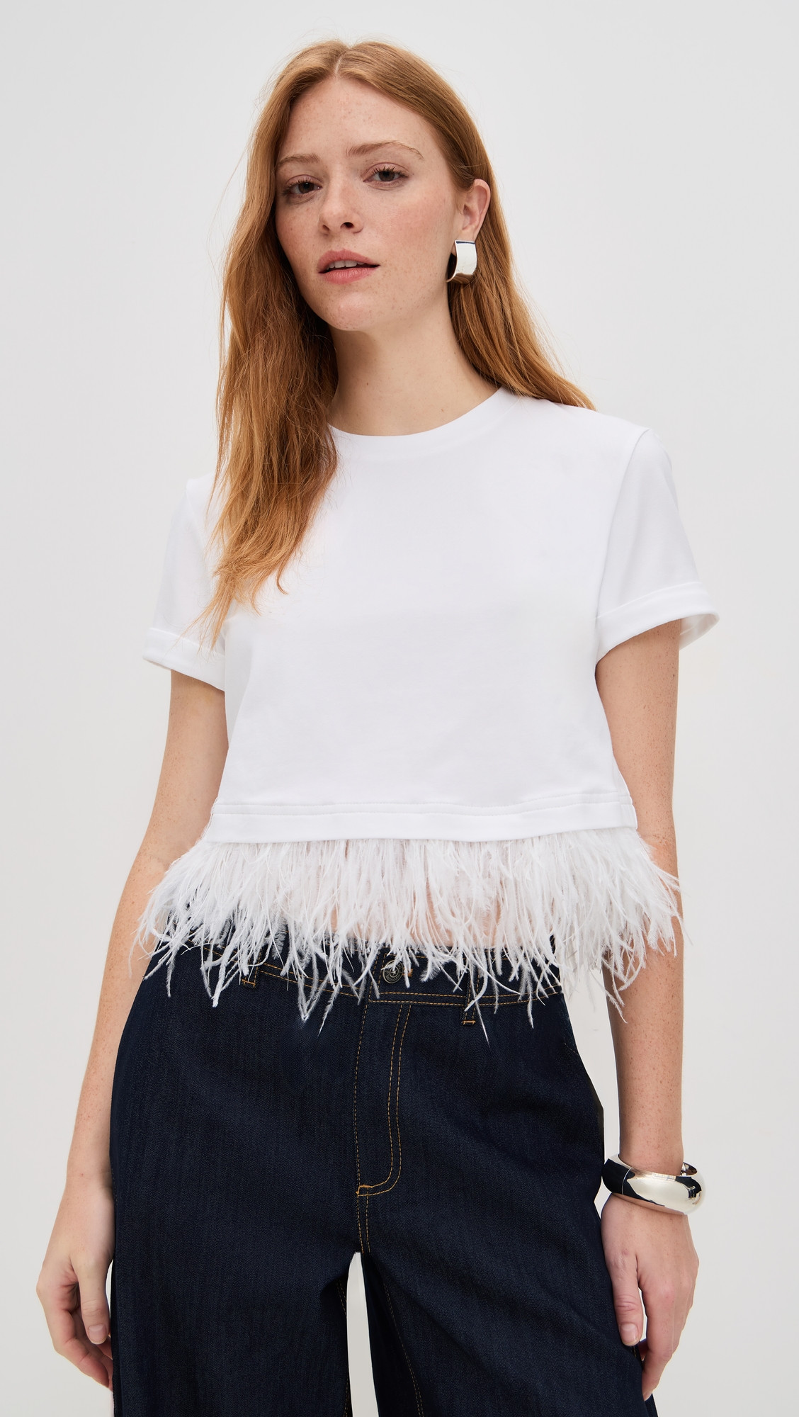 Cinq à Sept Short Sleeve Cropped Feather Tee Black XXS | Shopbop