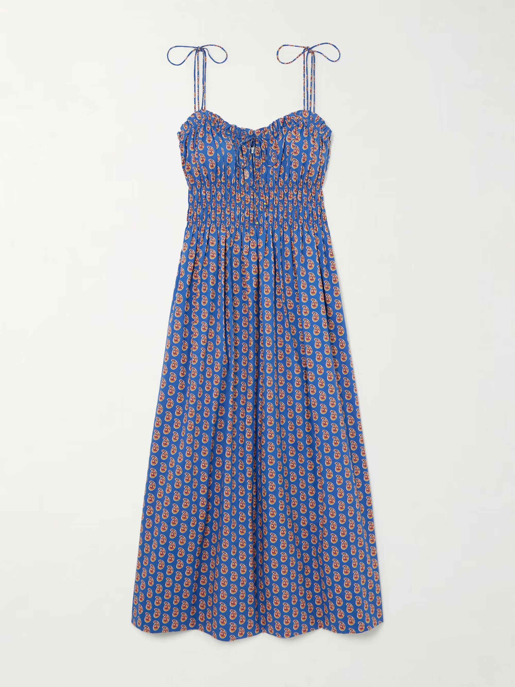 Rhoda shirred paisley-print organic cotton-poplin midi dress | NET-A-PORTER APAC