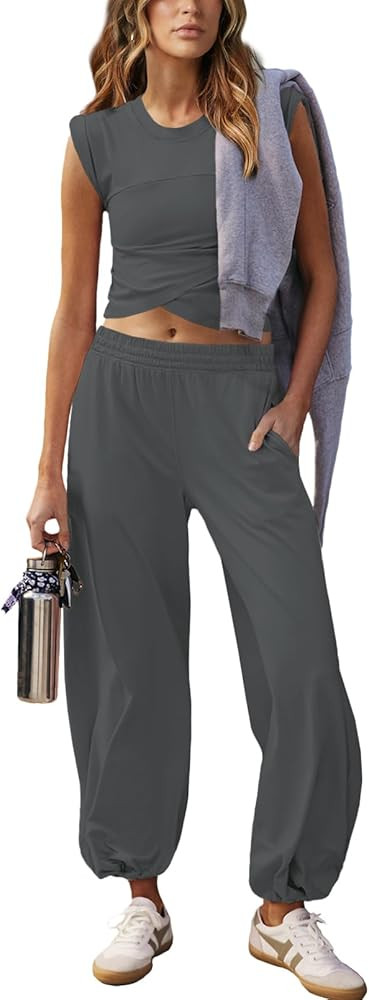 Women 2 Piece Outfit Set Loungewear Cropped Tops and Jogger Sweatpant Matching Set Coordinated Sw... | Amazon (US)