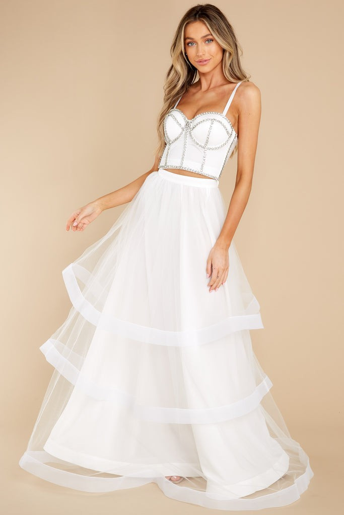 Celebrity Status White Rhinestone Top | Red Dress 