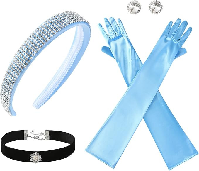 Princess Costume Accessories for Women Headband Choker Earring Long Gloves Set Halloween Dress Up... | Amazon (US)