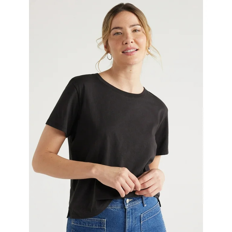 Free Assembly Women's Cotton Cropped Boxy Tee with Short Sleeves, Sizes XS-XXL - Walmart.com | Walmart (US)
