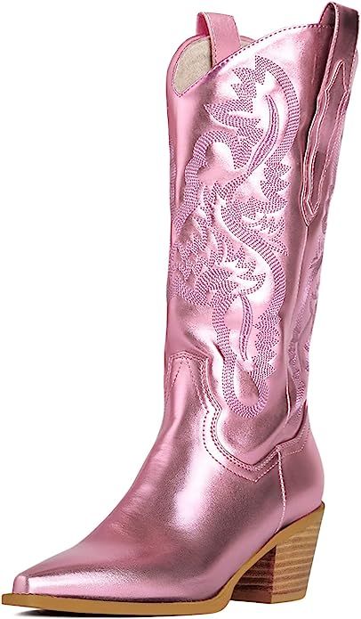MUCCCUTE Women's Cowgirl Boots Embroidered Cowboy Boots Chunky Block Heel Western Boots Vintage W... | Amazon (US)