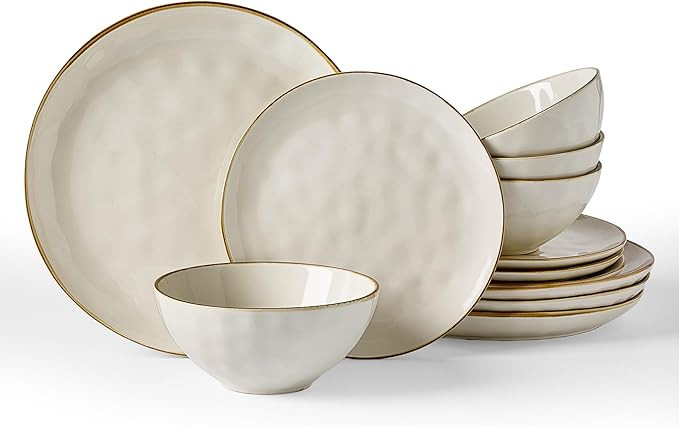 Famiware Dinnerware Sets for 4, Ocean Round 12-Piece Kitchen Plates and Bowls Sets, Microwave and... | Amazon (US)
