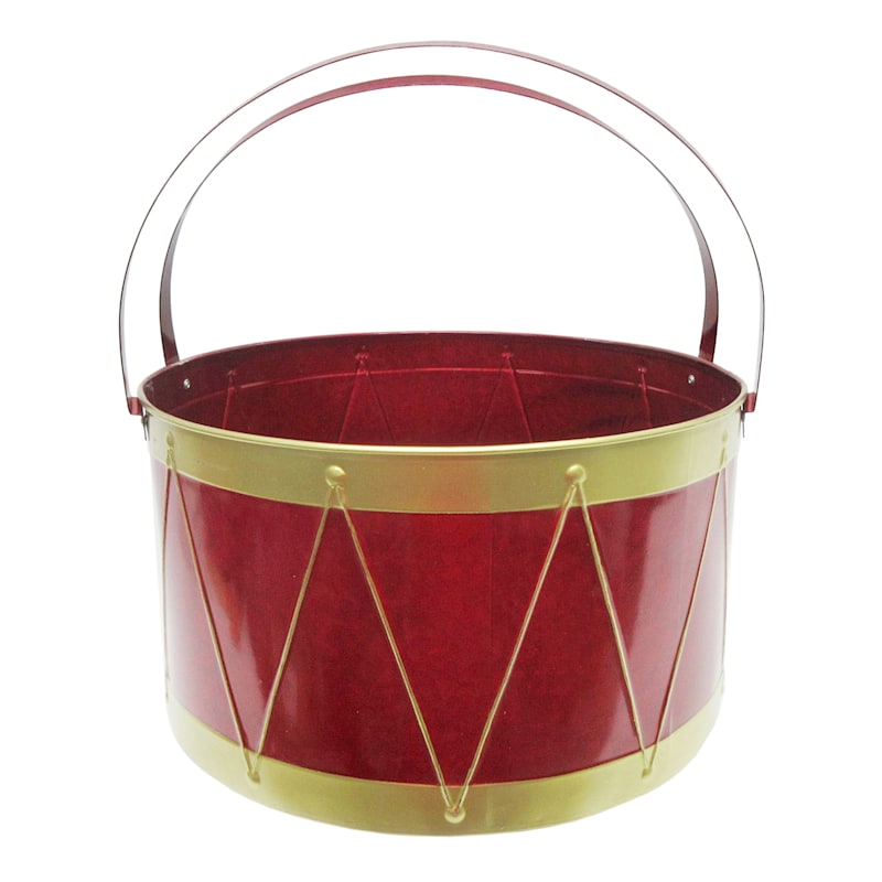 Large Red Metal Drum Basket, 8" | At Home